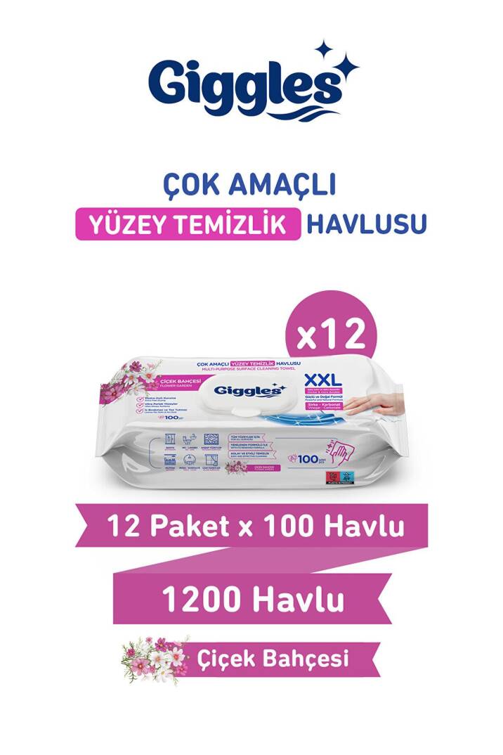 Giggles XXL İz Bırakmayan Yüzey Temizlik Havlusu Çiçek Bahçesi 1200 Yaprak - 1
