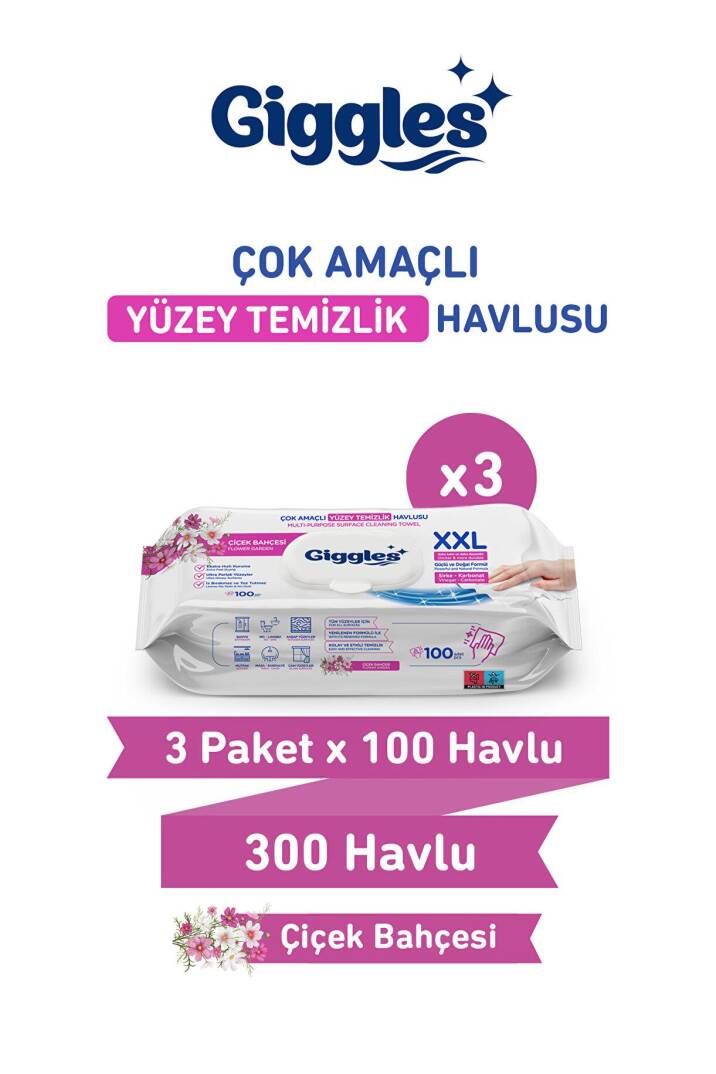 Giggles XXL İz Bırakmayan Yüzey Temizlik Havlusu Çiçek Bahçesi 300 Yaprak - 1