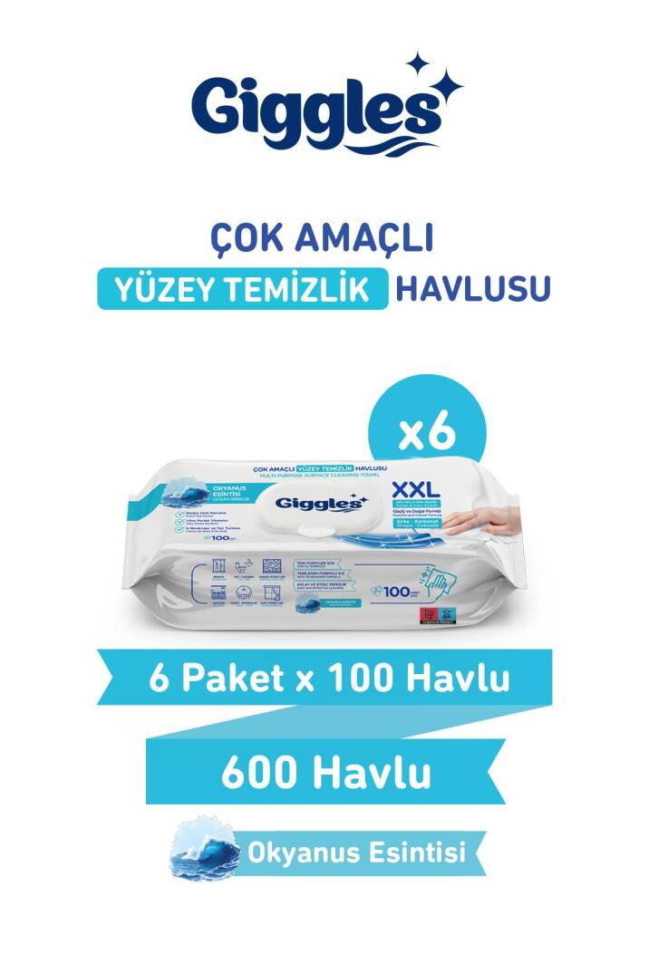 Giggles XXL İz Bırakmayan Yüzey Temizlik Havlusu Okyanus Esintisi 600 Yaprak - 1