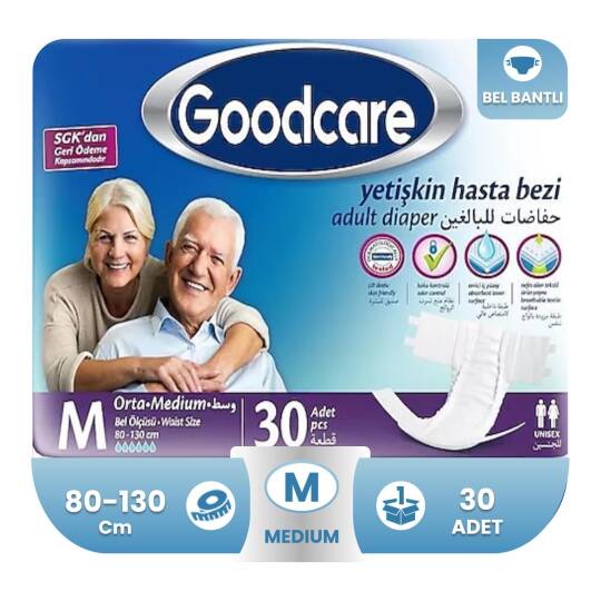 Goodcare Belbantlı Tekstil Yüzey Hasta Bezi M-Medium Beden 30 Adet