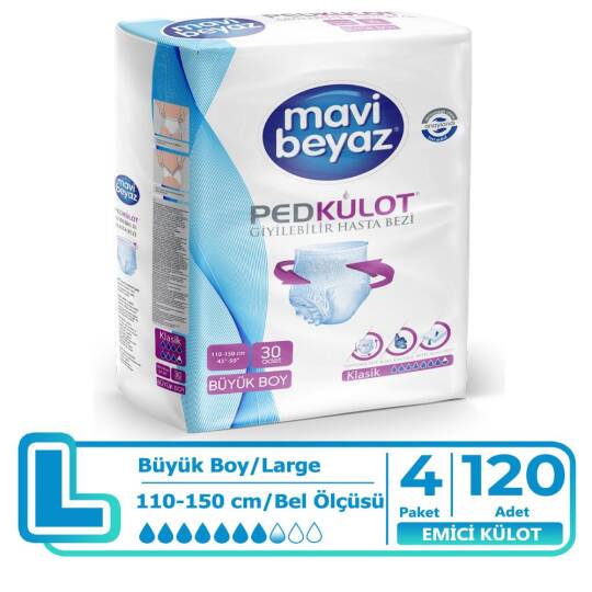 Mavi Beyaz Emici Külot L-Large Beden 120 Adet