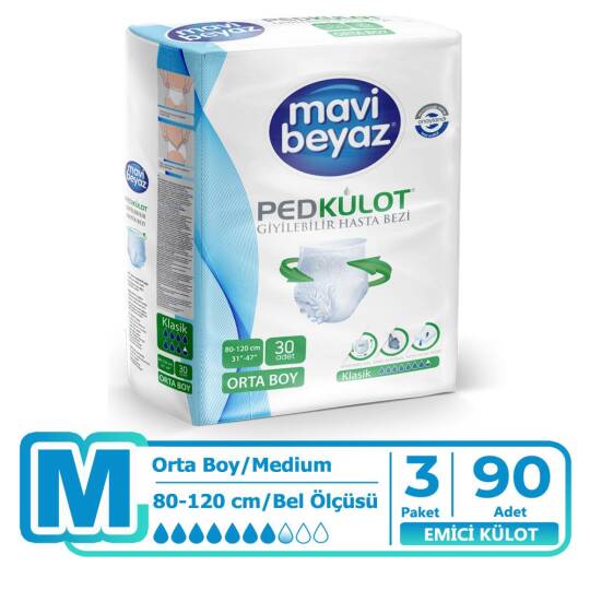 Mavi Beyaz Emici Külot M-Medium Beden 90 Adet