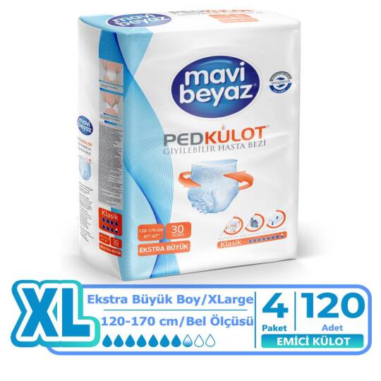 Mavi Beyaz Emici Külot XL-Extra Large Beden 120 Adet