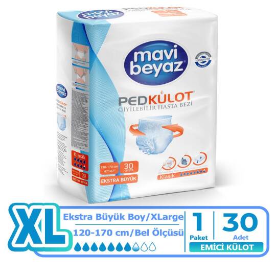 Mavi Beyaz Emici Külot XL-Extra Large Beden 30 Adet