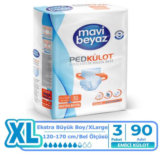 Mavi Beyaz Emici Külot XL-Extra Large Beden 90 Adet