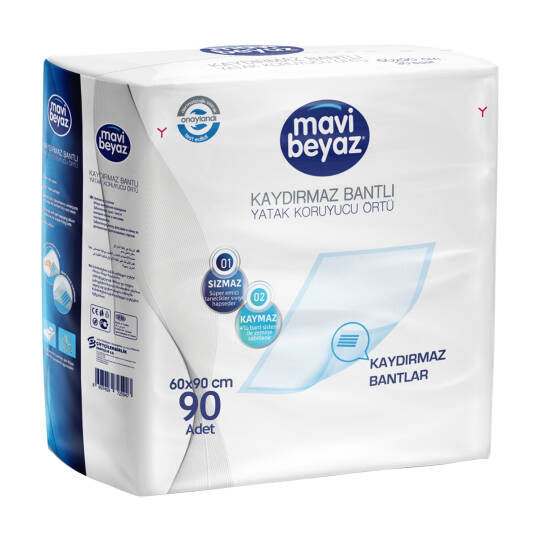 Mavi Beyaz Kaydırmaz Bantlı Yatak Koruyucu Örtü 60x90 Cm 90 Adet