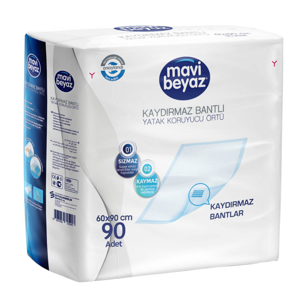 Mavi Beyaz Kaydırmaz Bantlı Yatak Koruyucu Örtü 60x90 Cm 90 Adet - 1