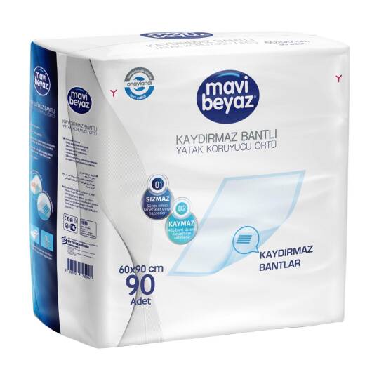 Mavi Beyaz Kaydırmaz Bantlı Yatak Koruyucu Örtü 60x90 Cm 90 Adet