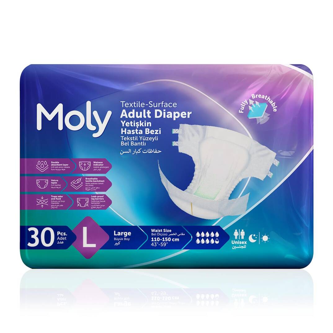 Moly Bel Bantlı Hasta Bezi L-Large Beden 30 Adet - 1