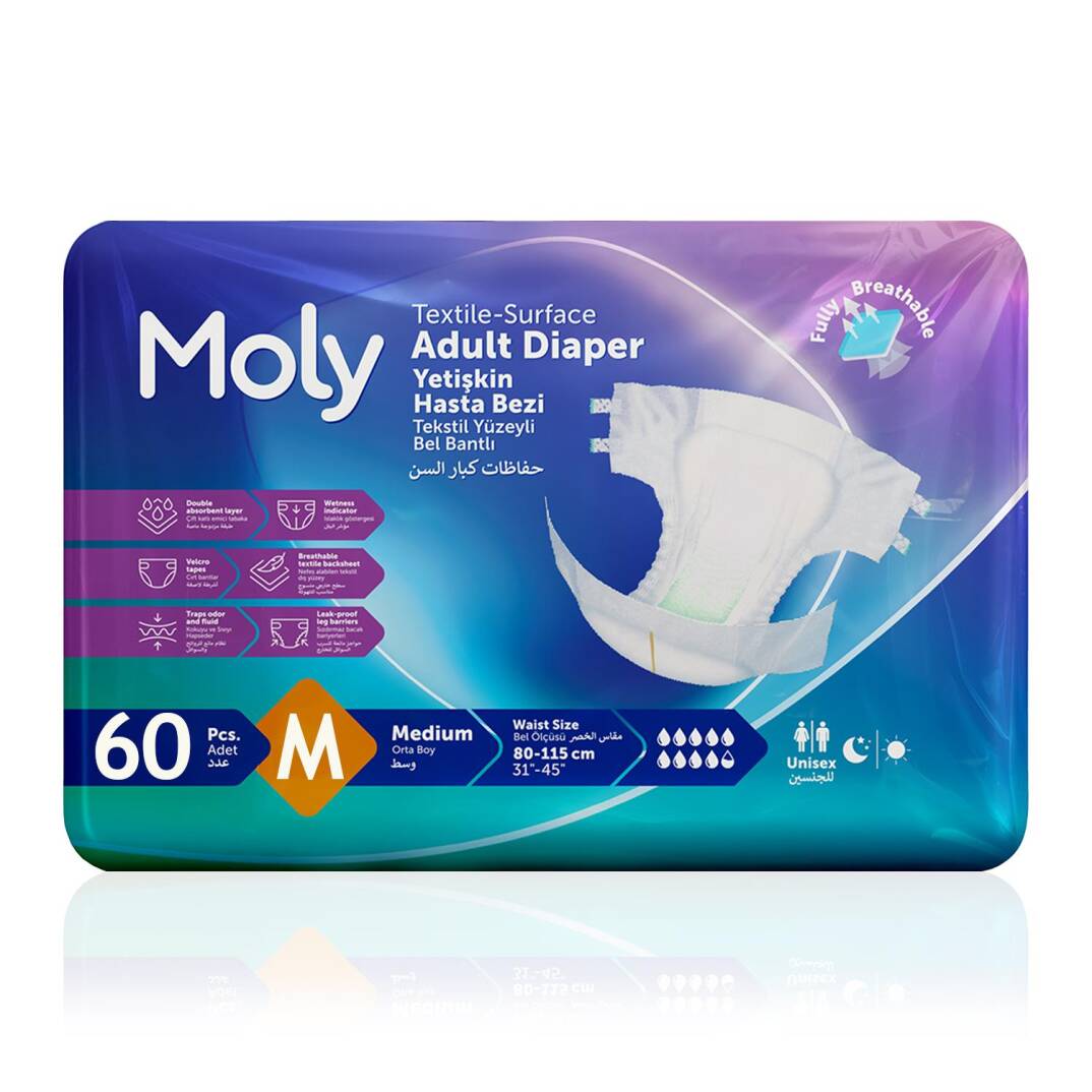 Moly Bel Bantlı Hasta Bezi M-Medium Beden 60 Adet - 1