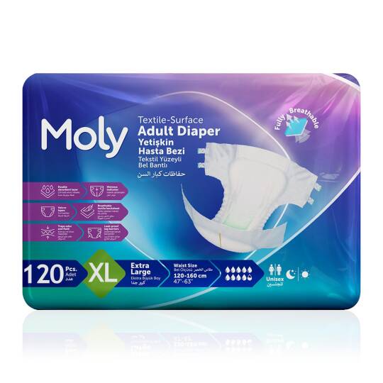 Moly Bel Bantlı Hasta Bezi XL-Extra Large Beden 120 Adet