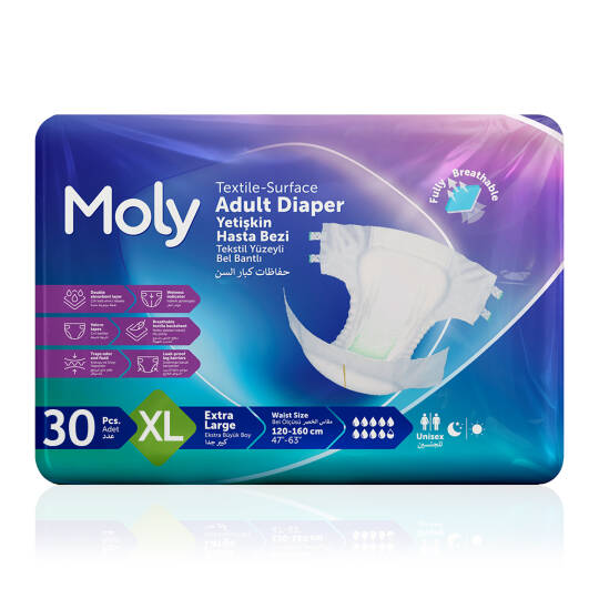 Moly Bel Bantlı Hasta Bezi XL-Extra Large Beden 30 Adet