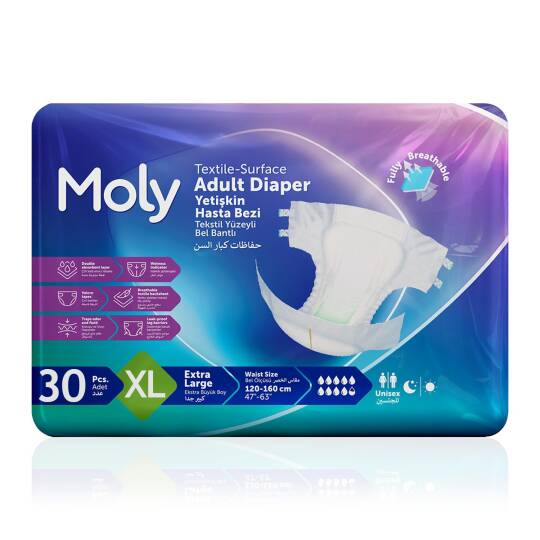 Moly Bel Bantlı Hasta Bezi XL-Extra Large Beden 30 Adet