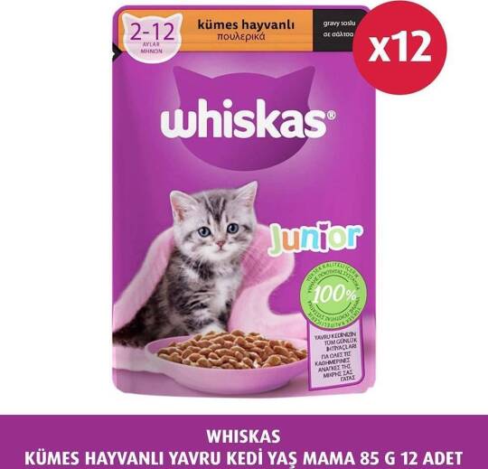 Whiskas Yavru Kümes Hayvanlı Poşet Yaş Kedi Maması 85 gr - 12 Adet