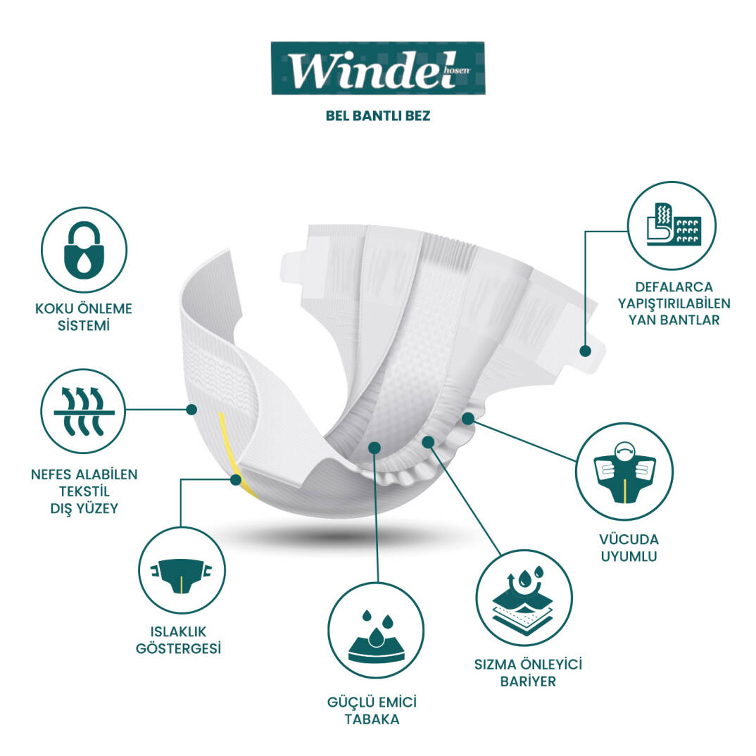 Windelhosen Belbantlı Hasta Bezi XL-Extra Large Beden 60 Adet - 2